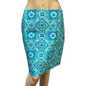 Talbots Women’s Straight Skirt Medallion Print Size 6 Blue Turquoise NWT